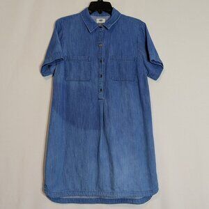OLD NAVY Short 2-Tone Blue Denim Collared Short Sleeve Shirt Dress; Size L